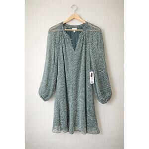 NWT Joie Arctic Animal Print Balloon Sleeve Mini Dress Green Sheer XXL